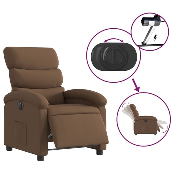 vidaXL Elektrisk reclinerfåtölj Brun tyg Brun