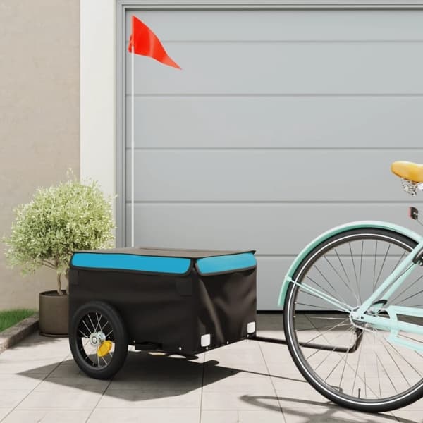 vidaXL Cykelvagn svart och blå 30 kg järn Blå