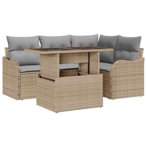 vidaXL Trädgårdsoffset 5 st Beige Poly Rattan Beige