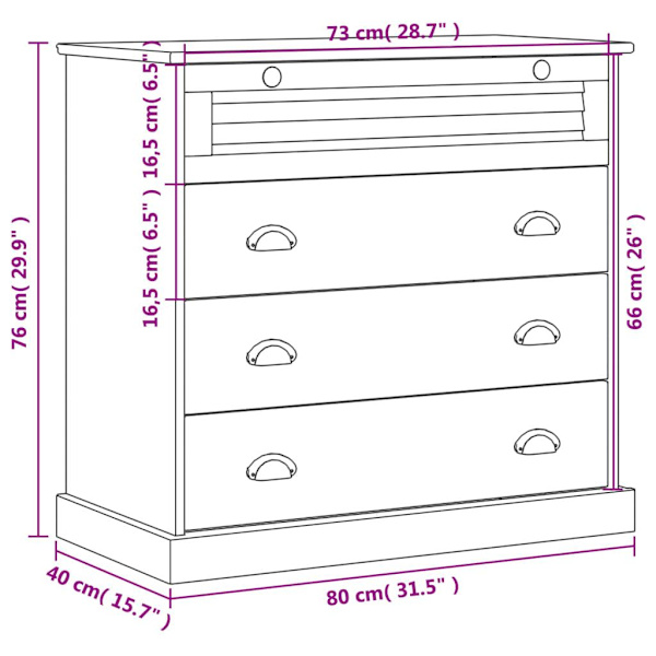 vidaXL Byrå VIGO vit 80x40x76 cm massiv furu Vit