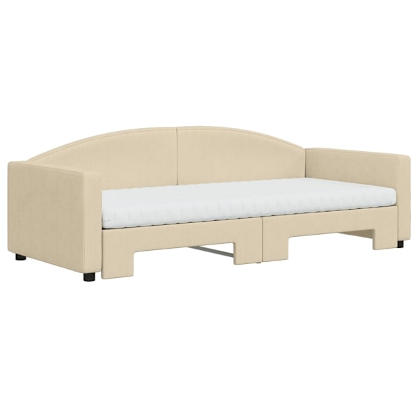 vidaXL Dagbädd utdragbar med madrasser gräddvit 90x200 cm tyg Kräm