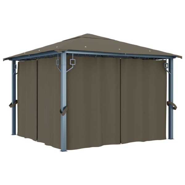 vidaXL Paviljong med gardin & ljusslinga LED 3x3m taupe aluminium Taupe