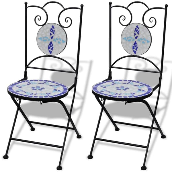 vidaXL Cafébord i mosaik 60 cm med 2 stolar blå/vit Blå