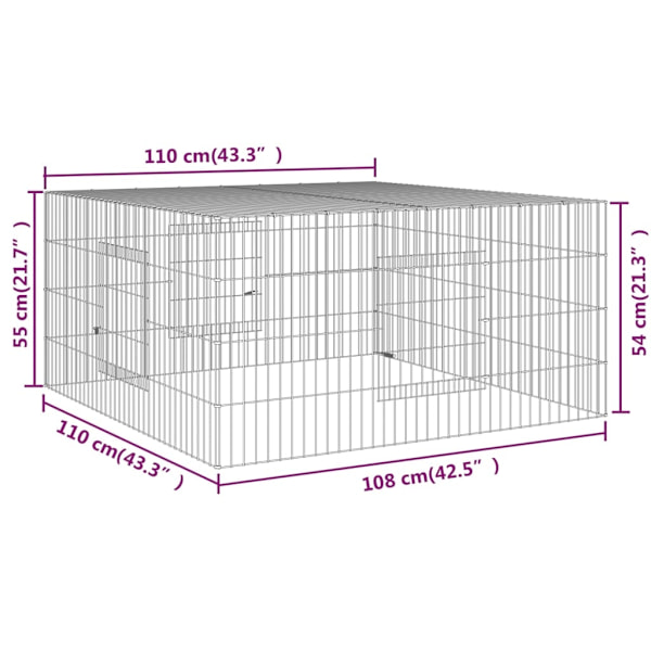 vidaXL Kaninhage 110x110x55 cm galvaniserat järn Silver