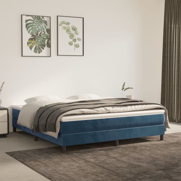 vidaXL Ramsäng med madrass mörkblå 180x200 cm sammet Blå