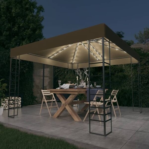 vidaXL Paviljong med ljusslinga LED 3x3 m taupe Taupe