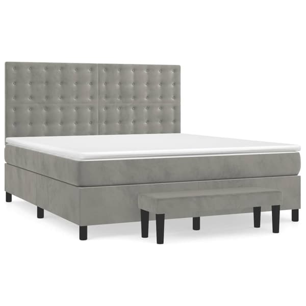 vidaXL Ramsäng med madrass ljusgrå 180x200 cm sammet Grå