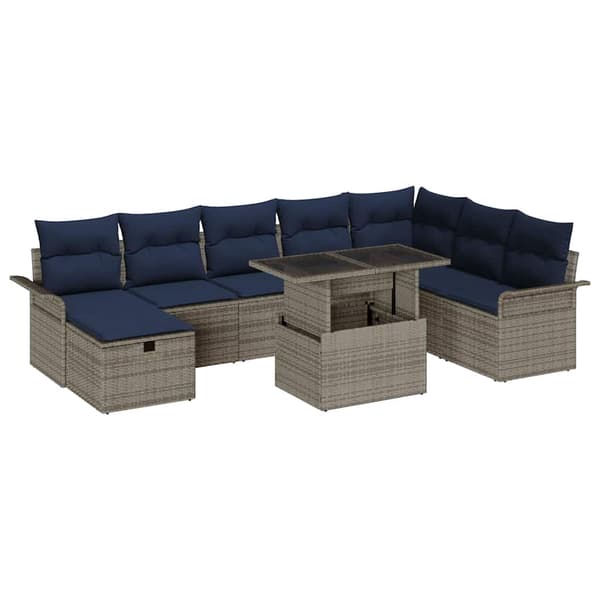 vidaXL Trädgårdsoffset med kudde med lagring 9 pcs Grå Poly rattan Grå