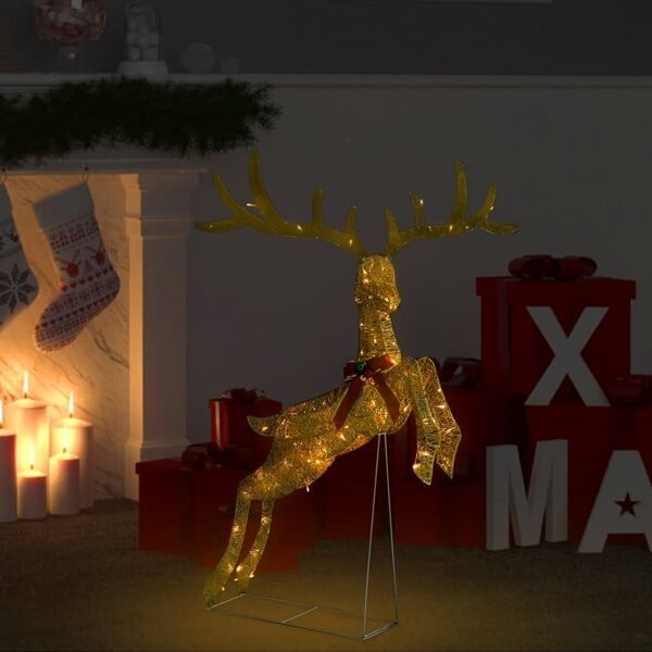 vidaXL Juldekoration flygande ren 120 LED guld varmvit Guld
