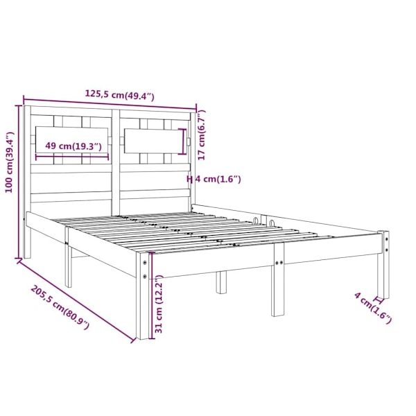 vidaXL Sängram vit massivt trä 120x200 cm enkelsäng Vit