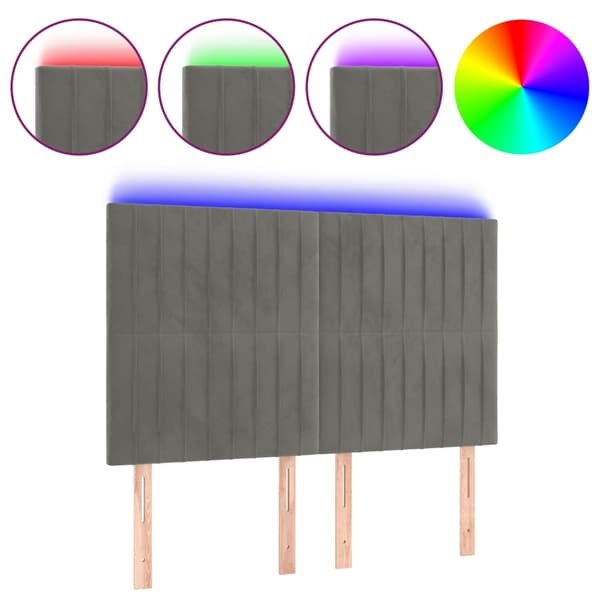 vidaXL Sänggavel LED ljusgrå 144x5x118/128 cm sammet Grå