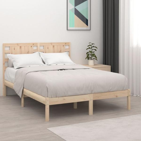 vidaXL Sängram massivt trä 135x190 cm Brun
