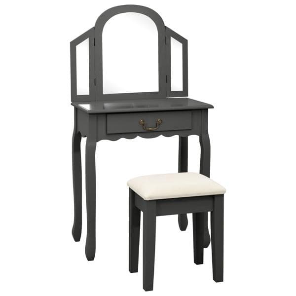vidaXL Sminkbord med pall grå 65x36x128 cm kejsarträ MDF grå