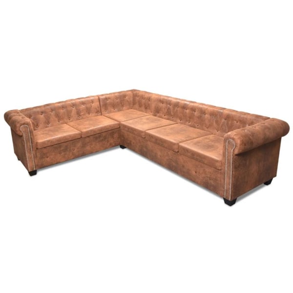 vidaXL 6-sitsig Chesterfield hörnsoffa konstläder brun Brun