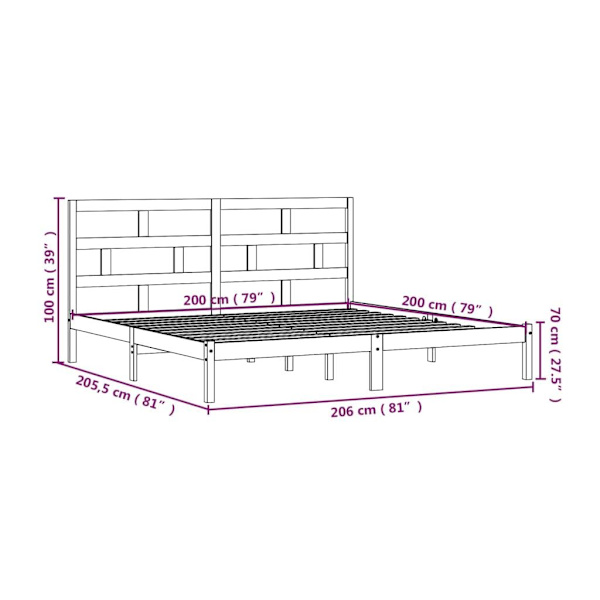 vidaXL Sängram honungsbrun massiv furu 200x200 cm Brun