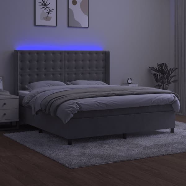 vidaXL Ramsäng med madrass & LED ljusgrå 160x200 cm sammet Grå