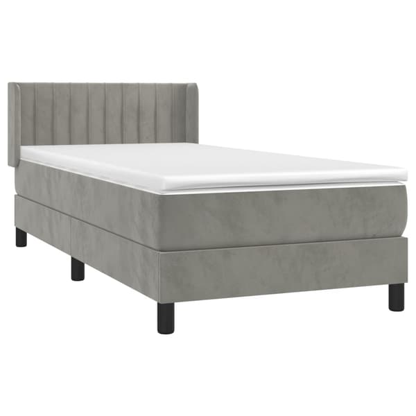 vidaXL Ramsäng med madrass ljusgrå 90x200 cm sammet Grå