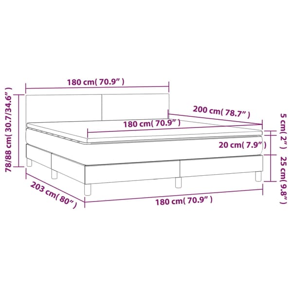 vidaXL Ramsäng med madrass mörkgrå 180x200 cm tyg Grå