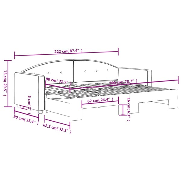 vidaXL Dagbädd utdragbar rosa 80x200 cm sammet Rosa