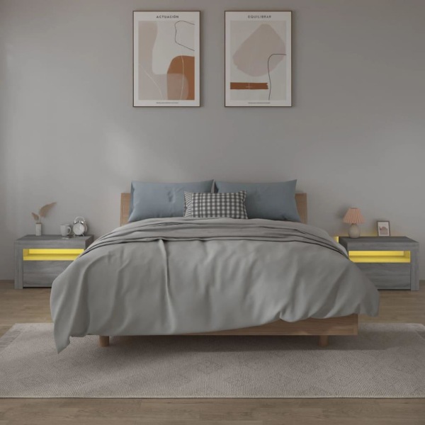 vidaXL Sängbord 2 st med LED-belysning Grå sonoma 60x35x40 cm Grå