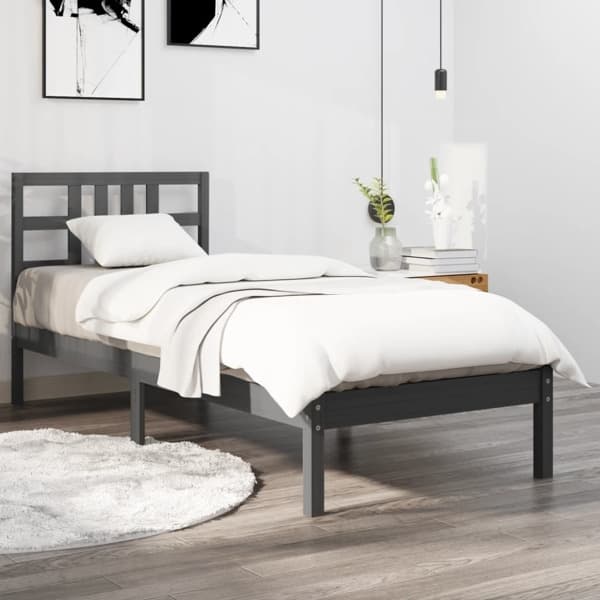 vidaXL Sängram grå massivt trä 90x200 cm Grå