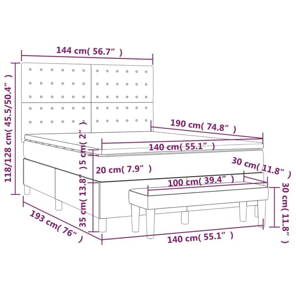 vidaXL Ramsäng med bäddmadrass grå 140x190 cm konstläder Grå