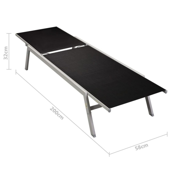 vidaXL Solsängar 2 st med bord stål och textilene svart Svart