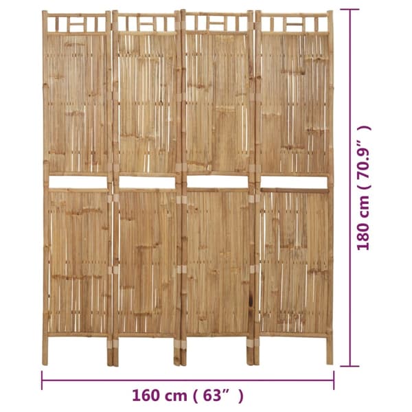 vidaXL Rumsavdelare 4 paneler bambu 160x180 cm Brun