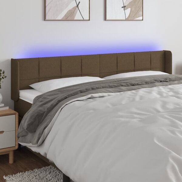 vidaXL Sänggavel LED mörkbrun 183x16x78/88 cm tyg Brun