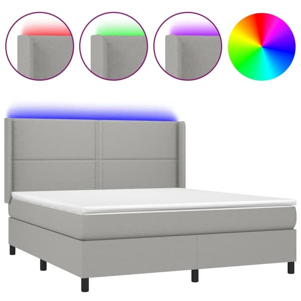 vidaXL Ramsäng med madrass & LED ljusgrå 180x200 cm tyg Grå