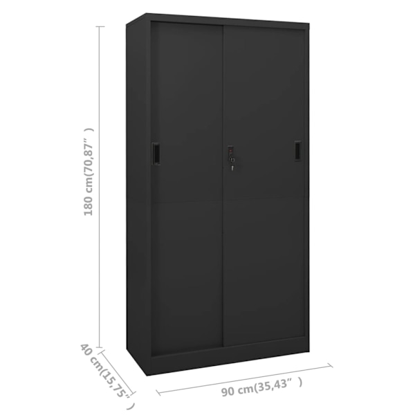 vidaXL Dokumentskåp med skjutdörr antracit 90x40x180 cm stål Antracit