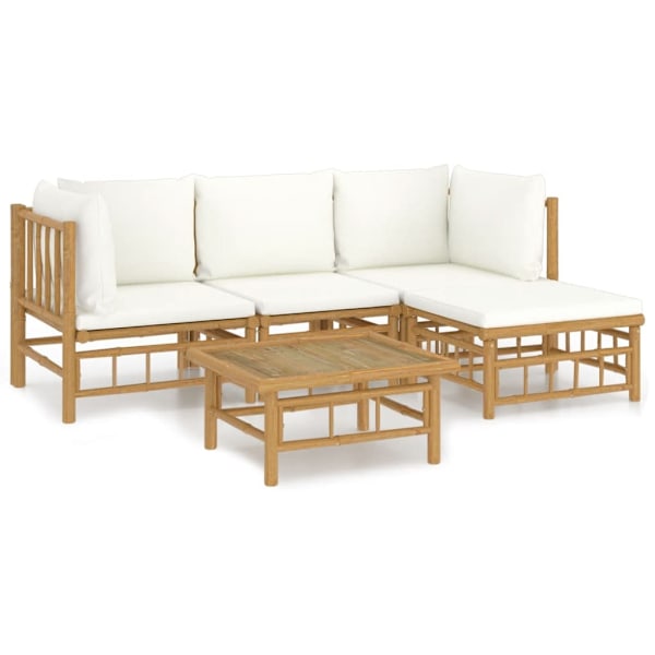 vidaXL Loungegrupp 5 delar gräddvita dynor bambu Brun