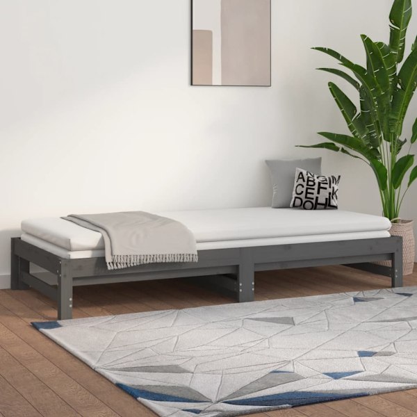 vidaXL Utdragbar dagbädd grå 2x(90x200) cm massiv furu Grå