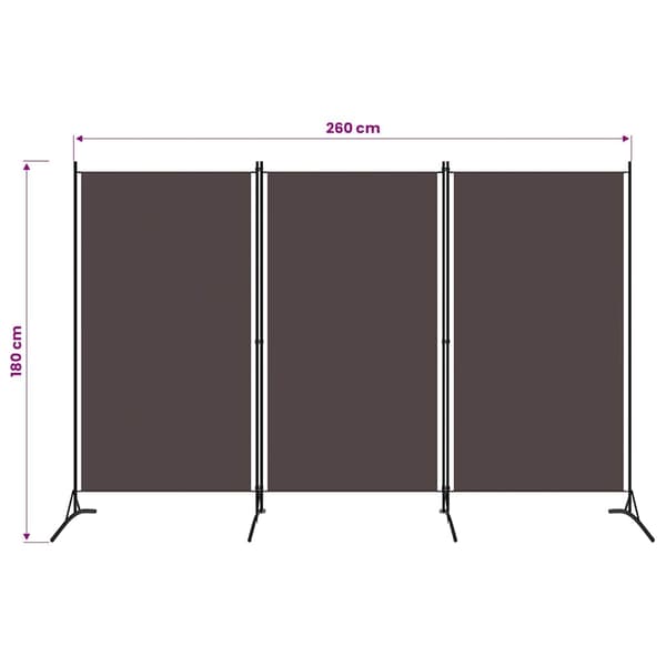 vidaXL Rumsavdelare 3 paneler brun 260x180 cm Brun