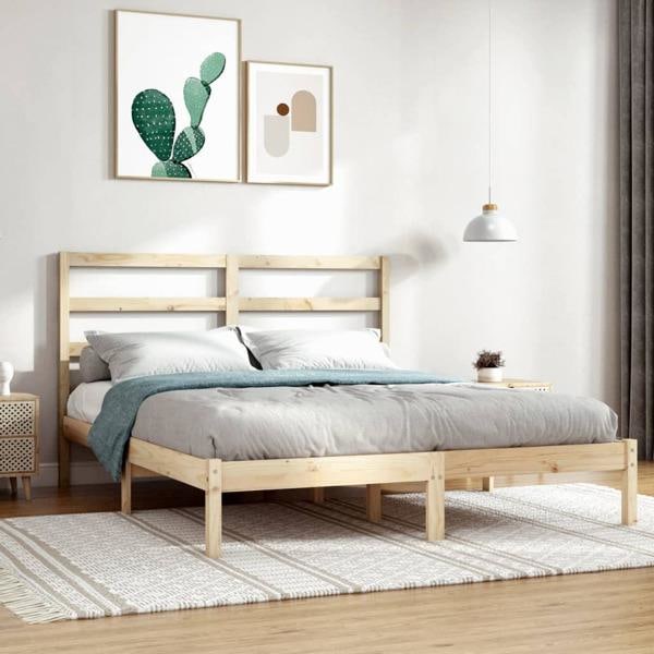vidaXL Sängram massiv furu 140x190 cm Brun