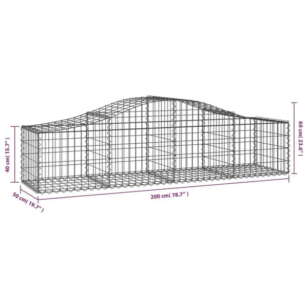 vidaXL Gabioner bågformade 2 st 200x50x40/60 cm galvaniserat järn Silver