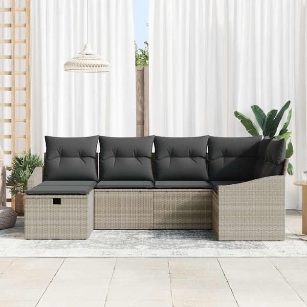 vidaXL Soffset med kudde 6 pcs konstrotting Ljusgrå