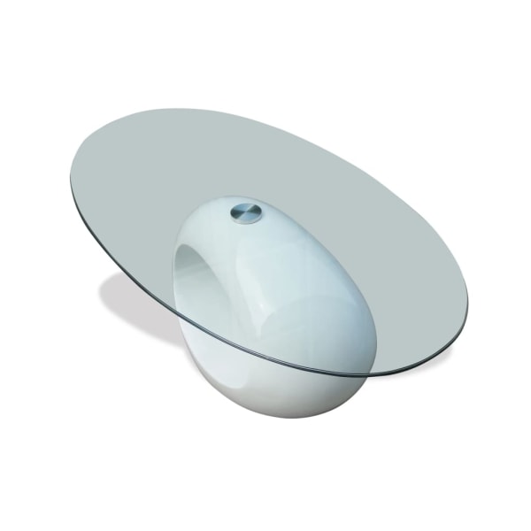 vidaXL Soffbord med oval bordsskiva i glas högglans vit Vit