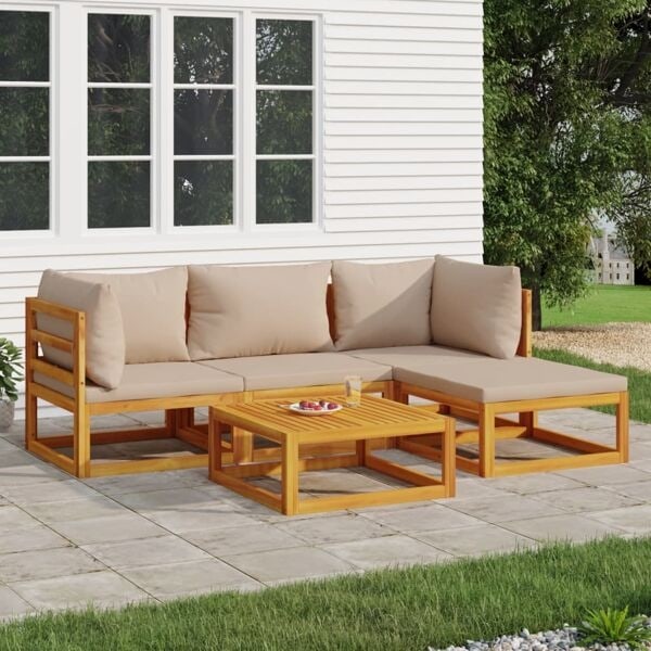 vidaXL Loungegrupp 5 delar taupe dynor massivt trä Brun
