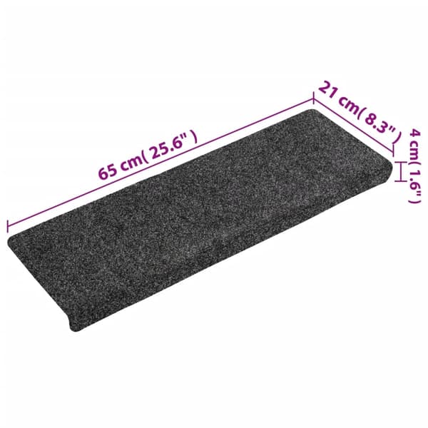 vidaXL Trappmattor självhäftande 15 st 65x21x4 cm mörkgrå rektangulär kant grå
