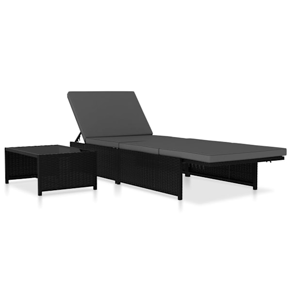 vidaXL Solsängar 2 st med bord konstrotting svart Svart