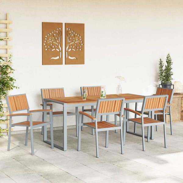 vidaXL Trädgårdsmöbelset 7 pcs Grå Massivt Akaciaträ Grå