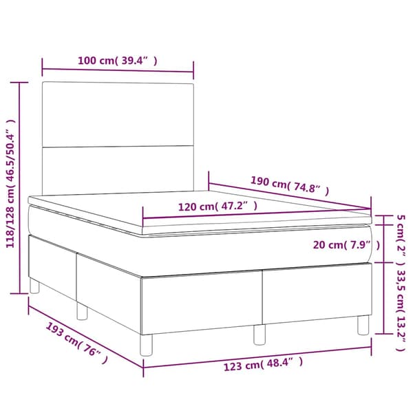 vidaXL Ramsäng med madrass & LED blå 120x190 cm tyg Blå