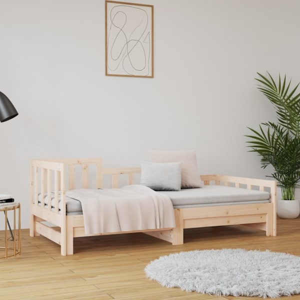 vidaXL Utdragbar dagbädd 2x(90x200) cm massiv furu Brun