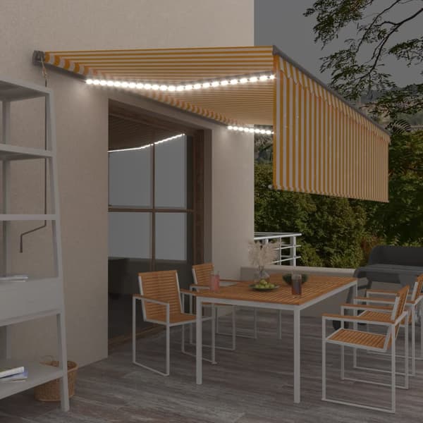 vidaXL Automatiserad markis med rullgardin vindsensor LED 5x3m gul/vit Gul