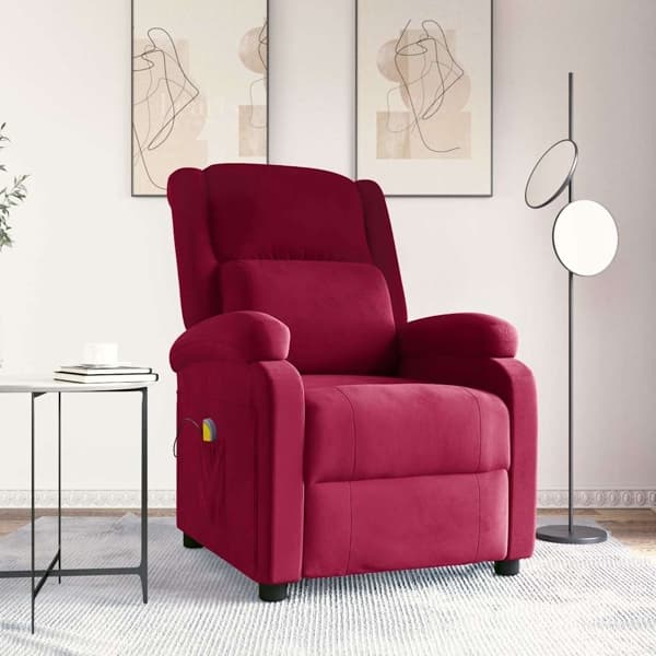 vidaXL Massagefåtölj vinröd sammet Röd