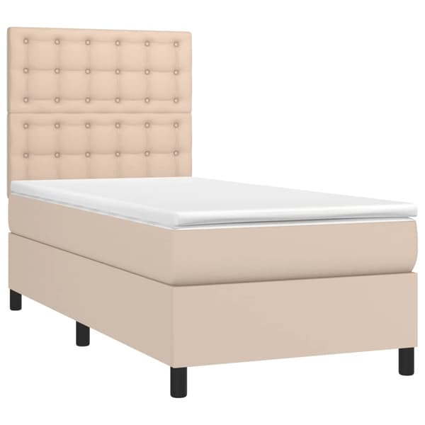 vidaXL Ramsäng med bäddmadrass cappuccino 100x200 cm konstläder Brun