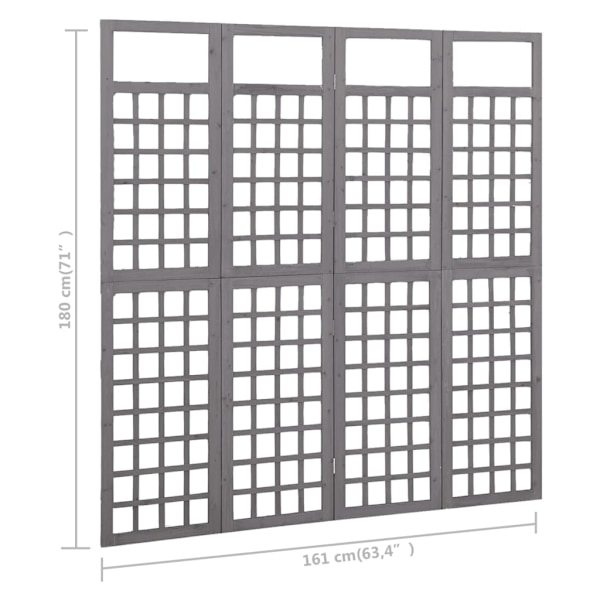vidaXL Rumsavdelare/Spaljé 4 paneler massiv furu grå 161x180 cm grå