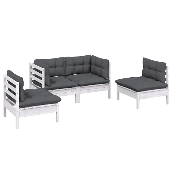 vidaXL Loungegrupp med dynor 4 delar massiv furu Vit