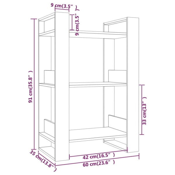 vidaXL Bokhylla/Rumsavdelare vit 60x35x91 cm massiv furu Vit